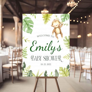 Monkey Jungle Baby shower Welcome Sign, Jungle Safari Welcome Sing, Monkey Baby Shower sign,  gender neutral baby shower, Jungle sign