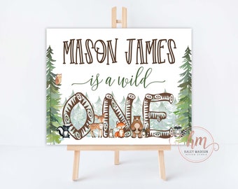 Woodland Wild One Welcome sign, Woodland First Birthday Welcome Sign, Woodland birthday party welcome sign, woodland party decor, woodland