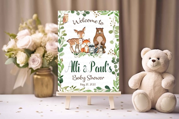 Woodland Welcome sign, Woodland greenery baby shower welcome sign Woodland sign Gender Neutral woodland baby shower sign, Girl woodland sign