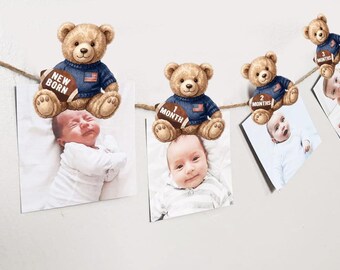 American Football Teddy Bear First Birthday Monthly Photo banner