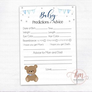 Jeu de conseils et prédictions pour bébé ours en peluche, jeu de baby shower ours en peluche, baby shower de Bealry Wait, cartes d'attente Bearly fichier imprimable HM887