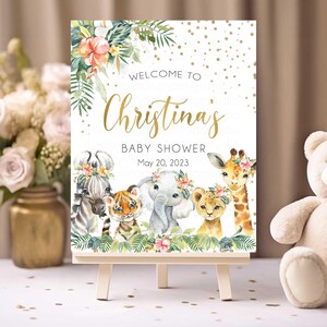 Jungle Baby shower Welcome Sign, Jungle Safari Welcome Sing, Jungle Baby Shower sign, gender neutral baby shower, Gold Jungle sign, HM952