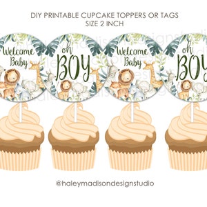PRINTABLE Jungle cupcake toppers, Jungle baby shower cupcake toppers, It&#39;s a boy, safari baby shower toppers, Jungle shower decor HM952