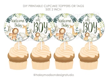 Adornos para cupcakes de baby shower de animales de safari (descarga digital)