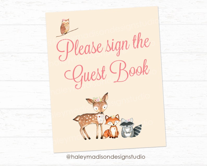 Woodland Baby Shower Guest Book Sign Sign The Guest Book Etsy