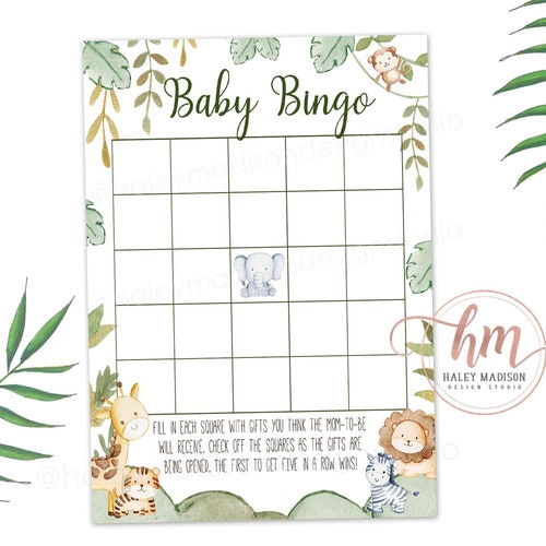 Safari Jungle Baby Shower Bingo Game Birthday Party Games - España
