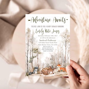 Woodland Baby Shower Einladung, Woodland Greenery Einladung Oh Boy Woodland Einladung, Waldtiere Einladung
