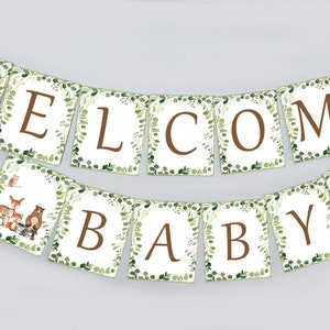 Woodland Welcome Baby Banner, Baby Shower Banner, Woodland Baby Shower, Woodland Greenery Baby shower, gender neutral baby shower banner