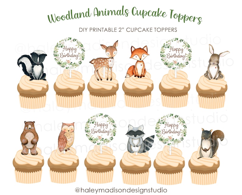 PRINTABLE Woodland Animals Cupcake Toppers Woodland Birthday Etsy