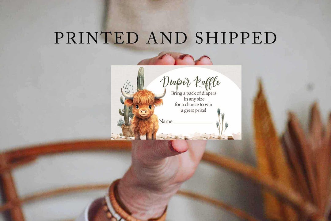 Nappy Raffle Highlander Highland Cow Diaper Raffle Cards, Highland Cow Baby Shower Bring a Pack ...