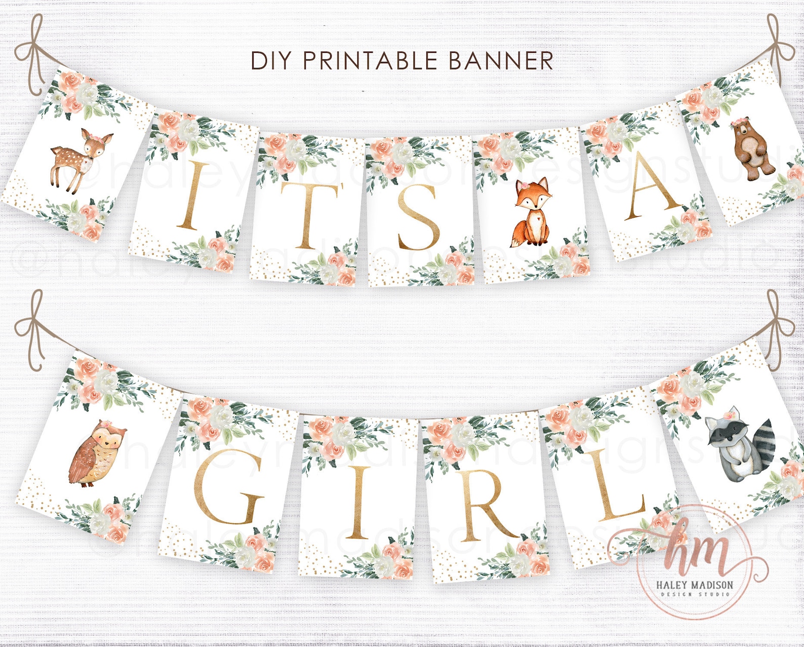 PRINTABLE Woodland It's a Girl Banner Woodland Floral - Etsy
