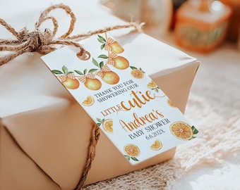 Little cutie Thank you tags size 2" wide by 3.5" long, Orange Baby Shower favor tags