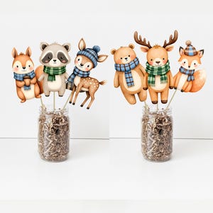 Winter Woodland Centerpieces Set of 6, size 6", Winter baby shower Centerpieces, birthday party woodland animals cutouts