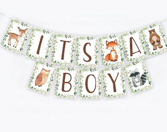 Woodland Animals "It's a Boy" "It's a Girl" Banner, Forest Baby Shower Decor