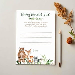 Woodland Baby Bucket List Karten, Woodland Baby Shower wünscht Babykarten, Woodland Baby's erstes Jahr Beratung, Woodland PRINTED und schiffed