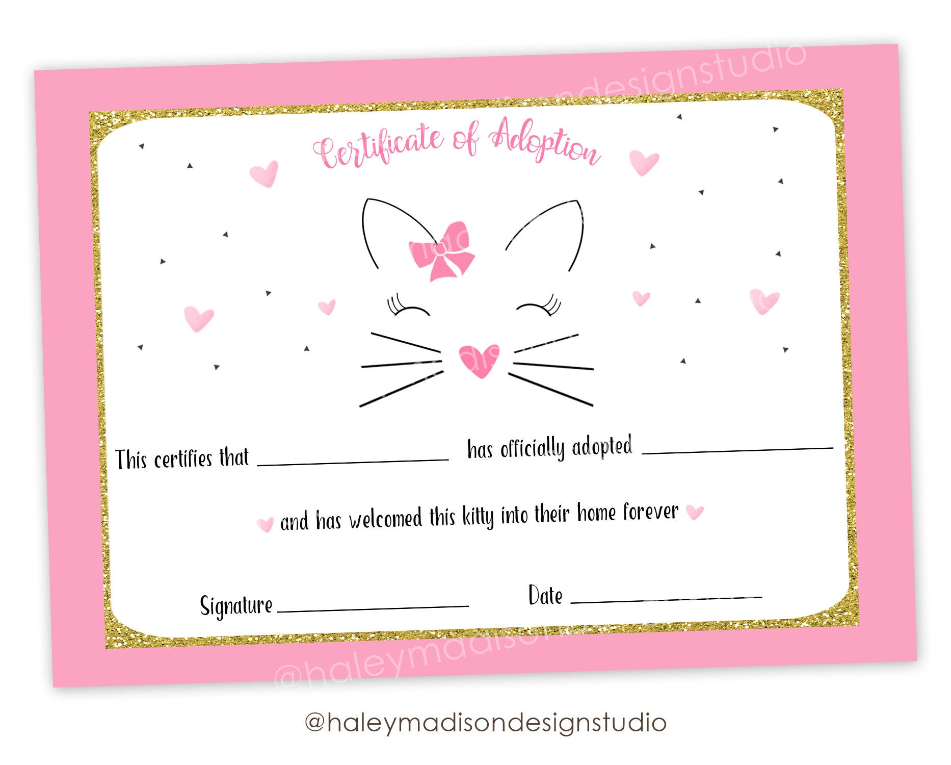Cat Adoption Certificate Free Printable