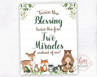PRINTABLE Woodland Twins Sign Woodland Twins Nursery Sign Twice the Blessing Woodland Twins Print, Woodland Baby Shower Sign, Gender Neutral