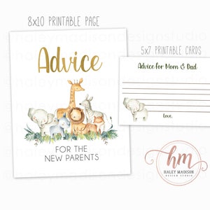 Consejos para tarjetas de mamá y papá, Consejos de baby shower en la jungla para el letrero de mamá, consejos para padres, animales bebés de la jungla, bebé safari IMPRIMIBLE HM952