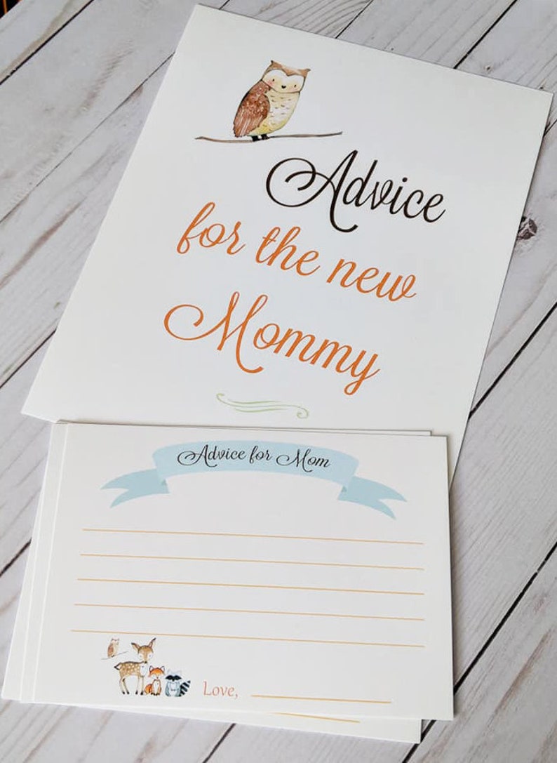 Woodland Baby Shower Advice For Mom Cards Baby Shower Signs Etsy
