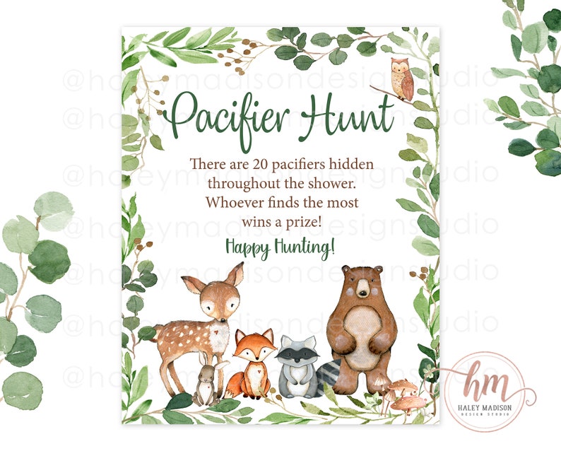 Hunting Pacifier Woodland Pacifier Hunt Baby Shower Game Sign (digital Download) - Etsy