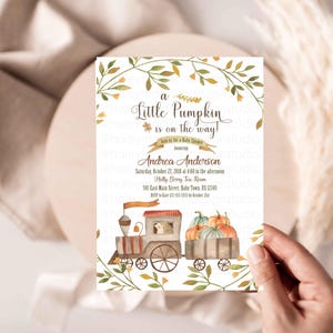 Convite para chá de bebê de abóbora pequena, convite para chá de bebê de outono na floresta, convite para chá de bebê de abóbora na floresta, convite para chá de bebê de outono
