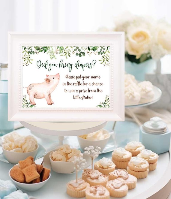 PRINTABLE Farm Baby Shower Diaper Raffle Sign, Farm Animals Baby Shower Sign, Bring a Pack of Diapers Sign Greenery Farm baby shower raffle