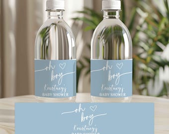 Dusty Blue Oh boy Water Bottle labels Set of 5, Printed and Shipped