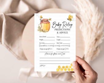 Bee Baby Shower Predictions and Advice Personalized cards size 5x7 Printed and Shipped