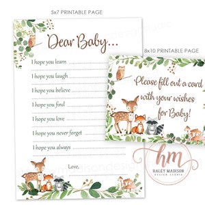 Woodland deseos para tarjetas de bebé, tarjetas de bebé querido, woodland Baby Shower deseos para el signo del bebé, espejo de la ducha del bebé del bosque de Greenery, IMPRESIBLE