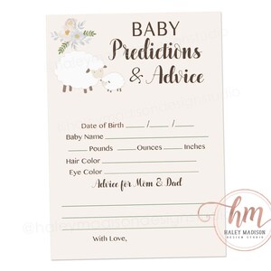Petit jeu de douche de bébé d'agneau, prédictions et conseils de bébé d'agneau, conseils pour maman et papa, prédictions de bébé, douche de bébé d'agneau FICHIER IMPRIMABLE