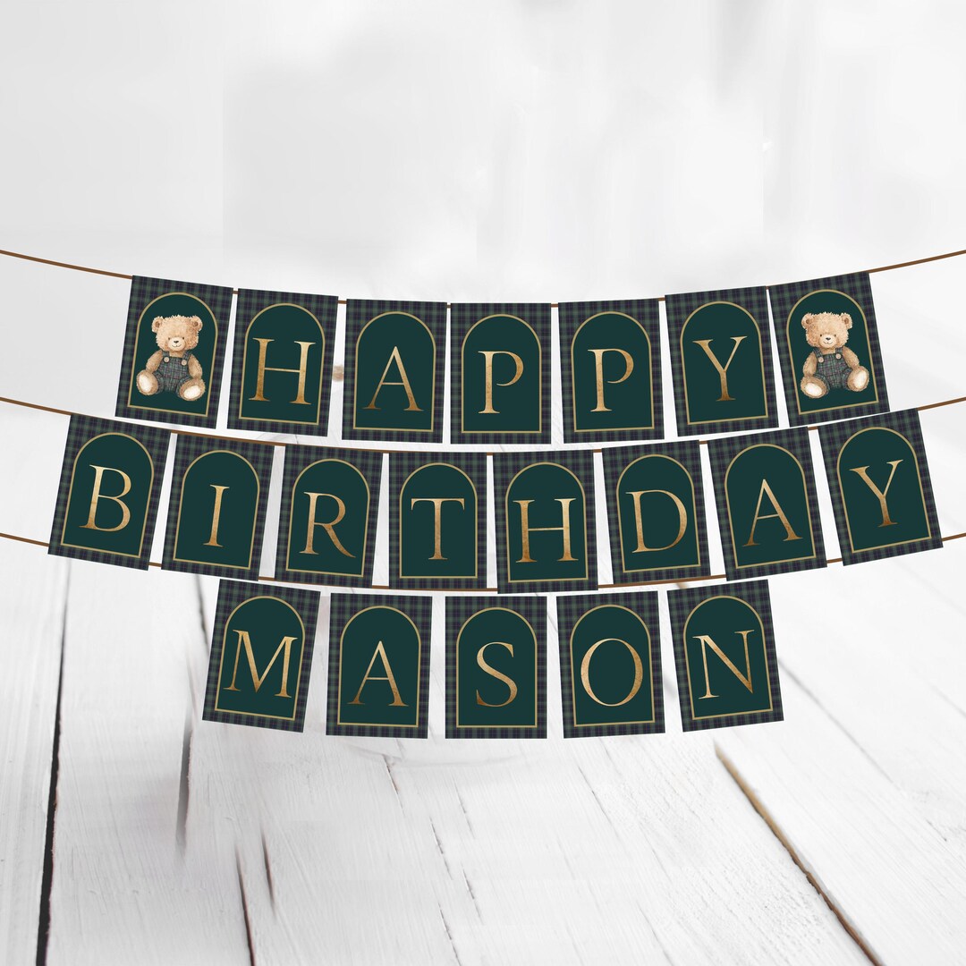 Plaid Vintage Teddy Bear Happy Birthday Banner Printed and Shipped - Etsy