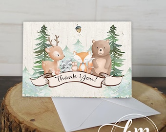 Woodland Thank you Cards, Forest Friends Thank you Notes, Woodland Baby Shower thank you cards, Woodland Birthday party thank you, HM006