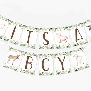 Farm Animals It's a Boy Baby Shower Banner, Farm Baby Shower sign, Farm baby animals, Floral Farm It's a Girl greenery Banner HM596