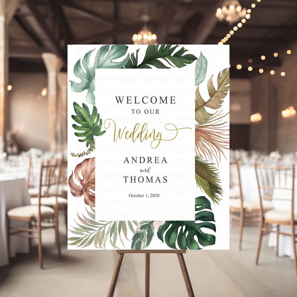 Tropical Wedding Welcome sign, Hawaiian welcome sign, Wedding Welcome sign, Personalized Tropical wedding welcome