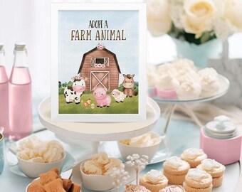 Pink Farm Adopt an animal Sign 8x10, Girl Farm Animals, Adopt an Animal Party Sign, Barnyard Birthday, Farm Floral Barnyard Party
