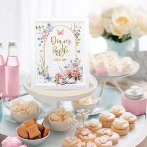 Tea Party Diaper Raffle sign 8x10&quot;, Tea Party Theme Baby Shower Table sign, Diaper Raffle Baby Shower sign