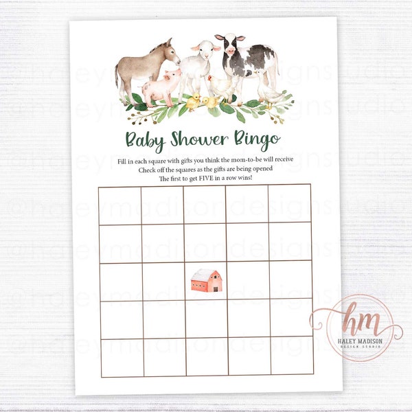 Farm Greenery Bingo Baby Shower Game, Farm Baby Shower Bingo Game Farm Greenery Baby Shower Game Gender neutral, Farm games PRINTABLE HM596