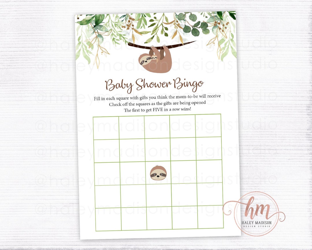 PRINTABLE Sloth Baby Shower Bingo Game Sloth Baby Shower - Etsy