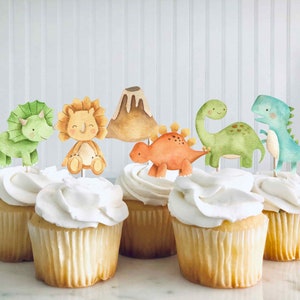 Set of 12 Dinosaur cupcake toppers, Dino Party decorations, Dinosaur Baby Shower food picks, Dinosaur Birthday decorations