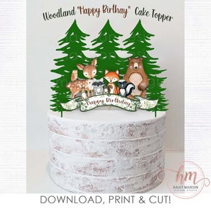 DRUCKBARE Woodland Cake Topper, Happy Birthday Woodland Cake Topper, Woodland Cake Topper, Woodland Cake Topper