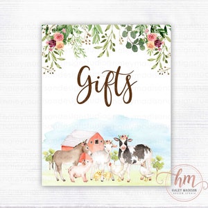 PRINTABLE Farm GIFTS sign, Floral Farm Baby Shower Gift sign, Farm Birthday Party Gifts sign, Farmhouse animals floral gifts sign, HM596