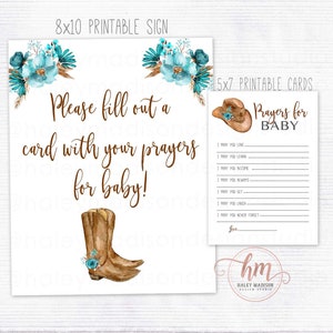Cowboy gebeden voor babykaarten en teken, bloemen cowboy baby gebeden, baby douche bidprentjes, blauw bloemen baby wensen AFDRUKBAAR BESTAND HM789