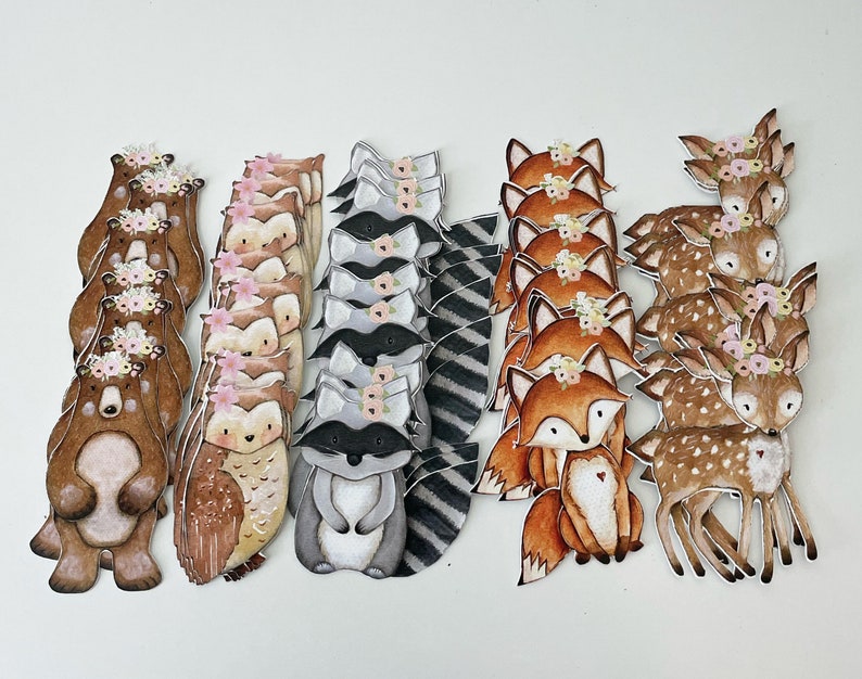 2 Inch woodland animals cutouts, 2" woodland cutouts, Woodland Animals cardstock cutouts, woodland baby shower Floral Woodland birthday image 2