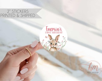 Bunny Thank You Stickers, Pink Bow, Party Favor Tags (Set of 12)