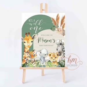 Jungle First Birthday Welcome Sign, Jungle Safari Welcome Sing, Jungle Party sign, boho gender neutral party sign, Jungle sign, HM952