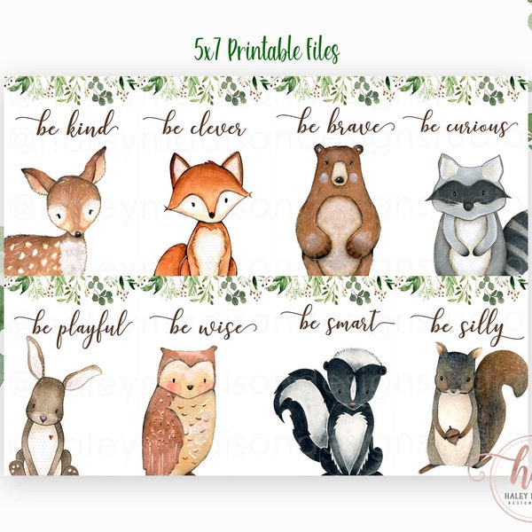 Woodland Animal Prints Set of 8 Woodland nursery signs Woodland Greenery prints Woodland animals Woodland Nursery Art Prints DIGITAL FILES