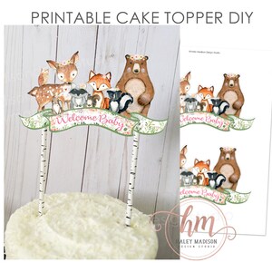 PRINTABLE Greenery Woodland Cake topper, Girl Woodland baby shower Cake topper, Woodland cake decoration, Floral Woodland cake topper