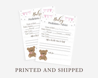 Bearly Wait Baby Advice and Predictions game, Teddy Bear Pink baby shower game,Bearly wait Prediction Advice card PRINTED and SHIPPED HM887