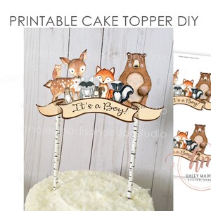 AFDRUKBARE bos taart topper, het is een jongen bos baby shower taart topper, bos taart decoratie, bos taart topper