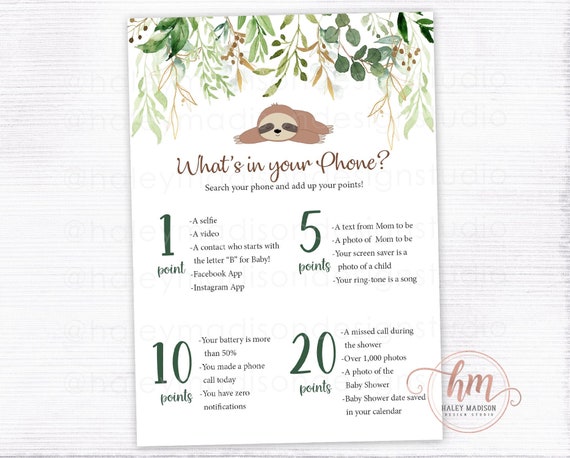 PRINTABLE Sloth Baby Shower Phone Game, Sloth Baby Shower What is